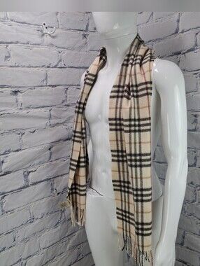 Burberry 100% Cashmere Scarf Light Cream Nova Check Scotland 64"x12"